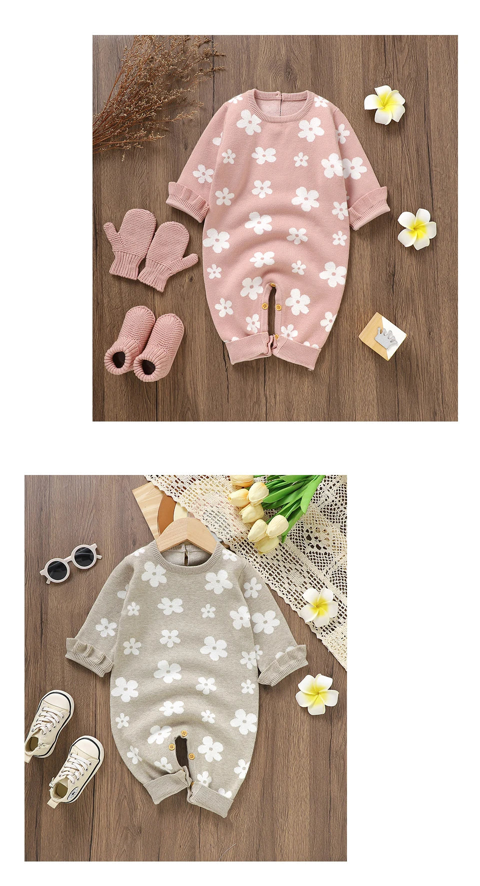 Cute Floral Print Infant Jumpsuit Long Sleeve Baby Girls Spring & Autumn Rompers Knitted 1-18 Months Newborn Bodysuit Sleepsuit