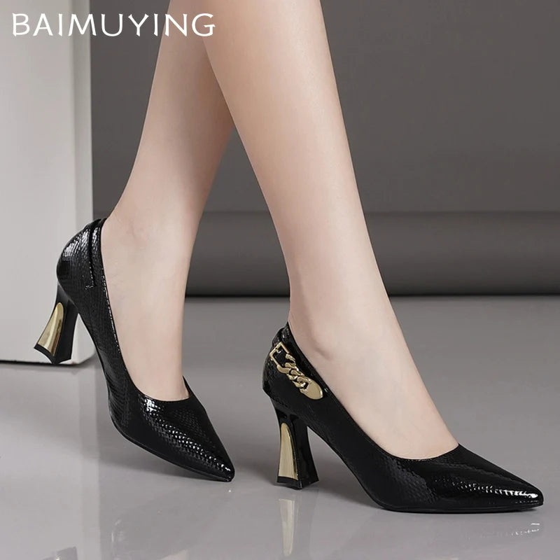 Elegant Women High Heels Shoes Pointed Toe Shallow Leather Shoes 2025 Trend Spring Fashion Pumps Dress Party Chaussures Ladies
