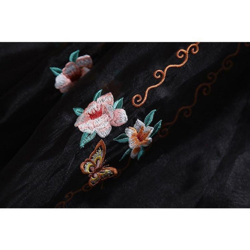 Embroidery Floral Women Pleated Skirts 2023 New Chinese Style High Waist Loose A-LINE Spring/Summer Retro Skirt