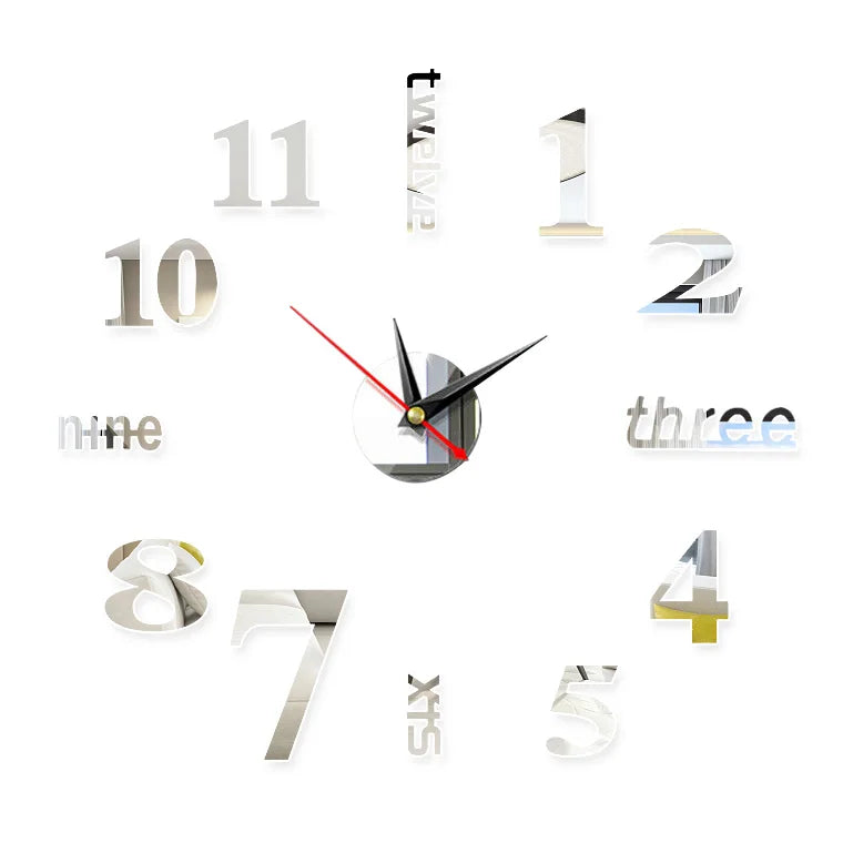 Combination 3D Spiegeluhr - Groß Selbstklebend Rahmenlos