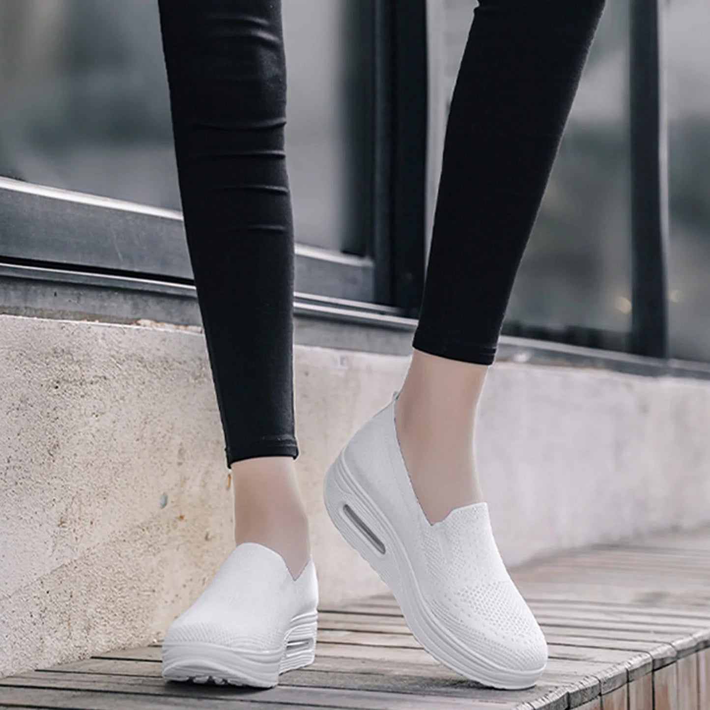 Women's Casual Slip on Sneakers Breathable Flying Woven Mesh Upper Jogging Shoes for Walking Biking Driving