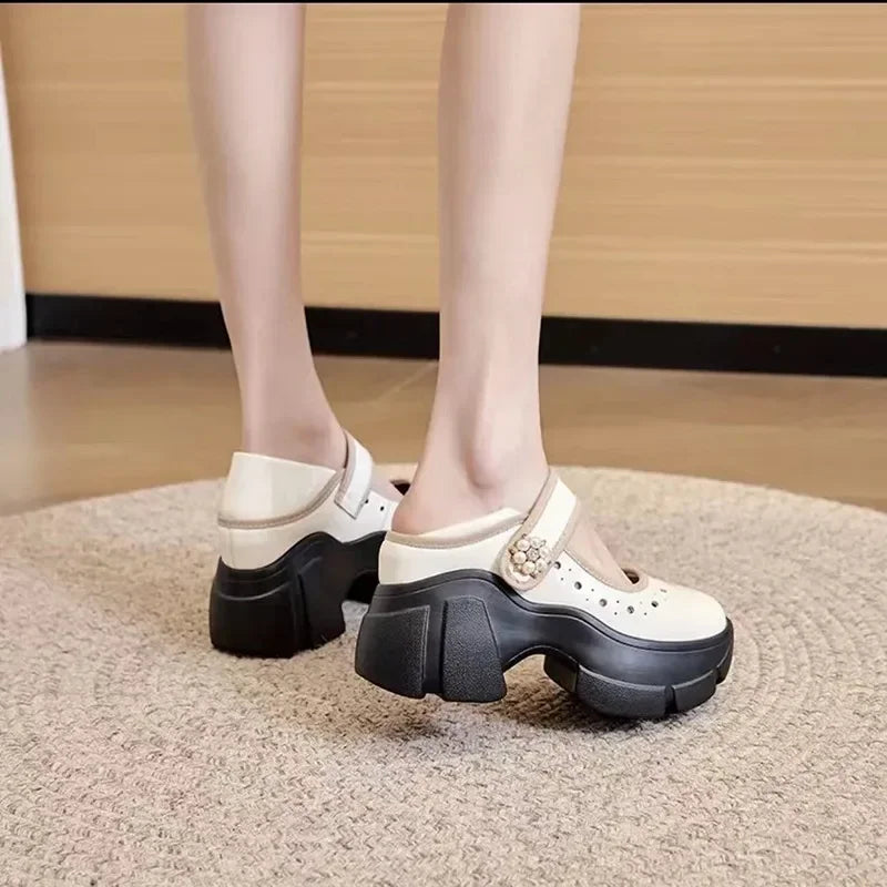 Women's Heels Shoes Summer Sneakers Platform Woman-shoes 2024 Thick Sole Roses Casual Leisure Round Toe Zip PU Retro Rubber