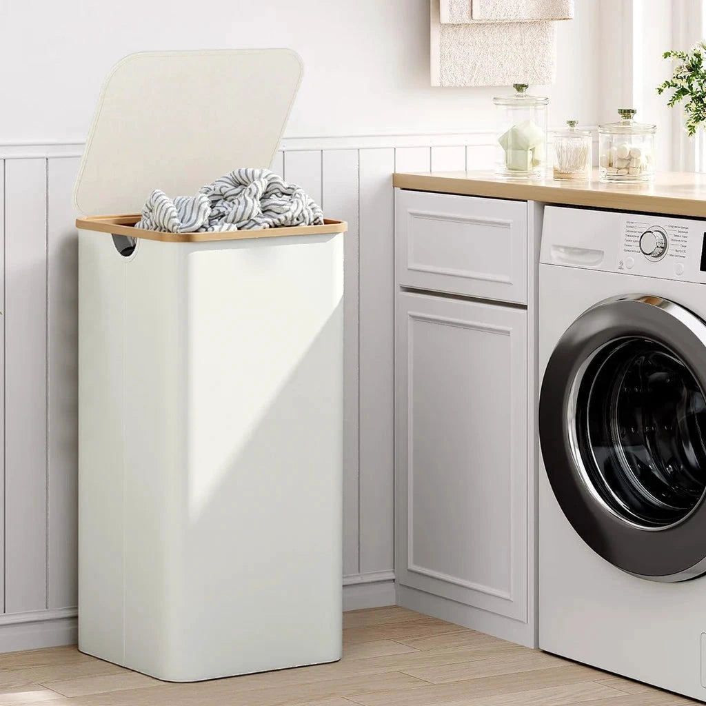NONECN Wäschekorb 100 l schmal Deckel Innentasche abnehmbar faltbar