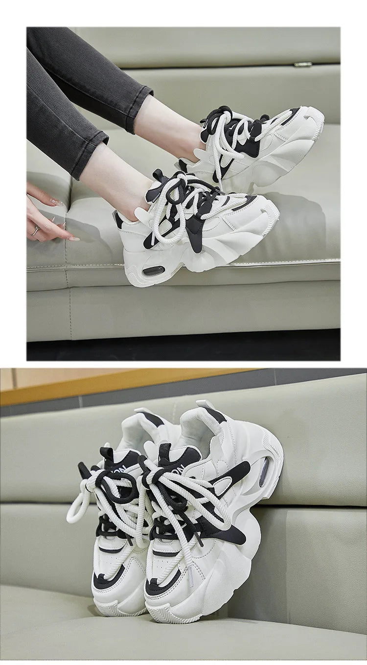 Shijunyi Dicke Sneaker Atmungsaktiv - Plateau 3cm Schnürung