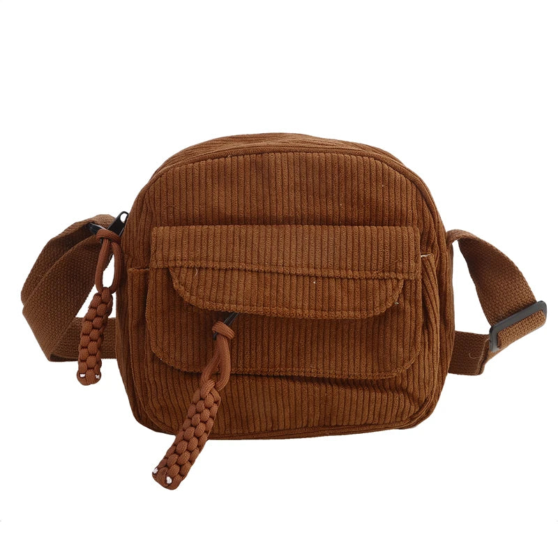 Simple Versatile Crossbody Bag Fashionable Casual Small Square Bag Personalized Commuting Shoulder Bag Corduroy Unisex Trend