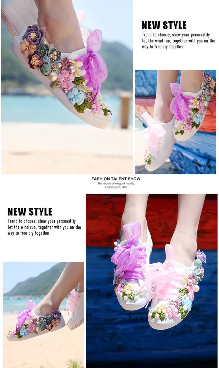 Sneakers Women 2024 Women Fashion Flowers Canvas Shoes Casual Flat Shoes Women Loafers Mujer Vulcanizar Los Zapatos size 35-44