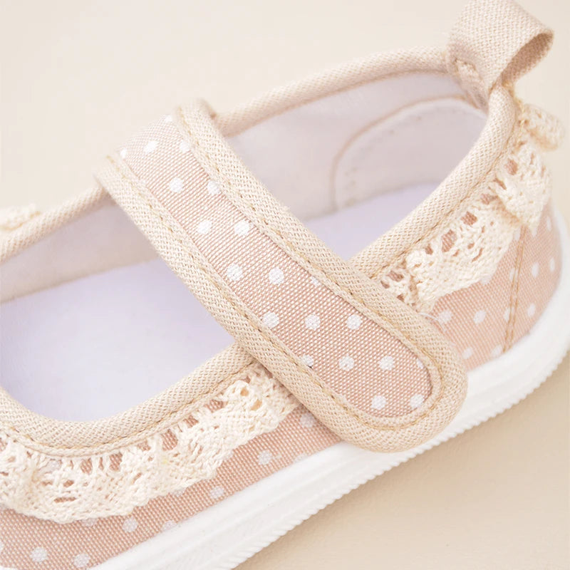 Mädchen-Schuhe 2025: Lace-Canvas Princess-Flat - Polka Dot Collection