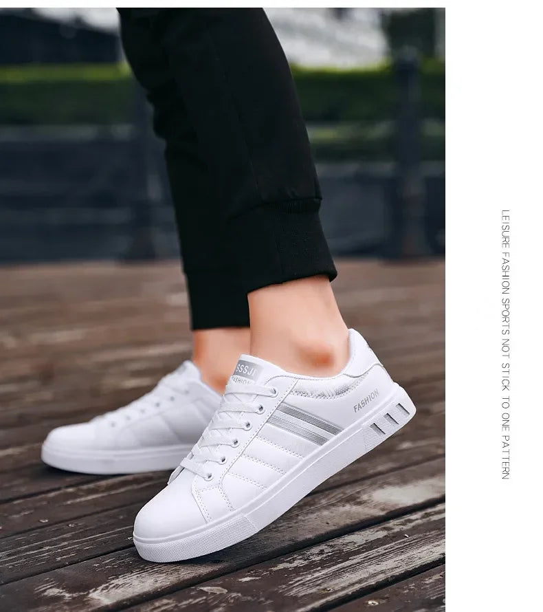 Men's Sneakers Breathable Mens Flat WhiteTennis Shoes Skateboard Shoes Casual Sports Shoes for Men Lightweight PU Leather