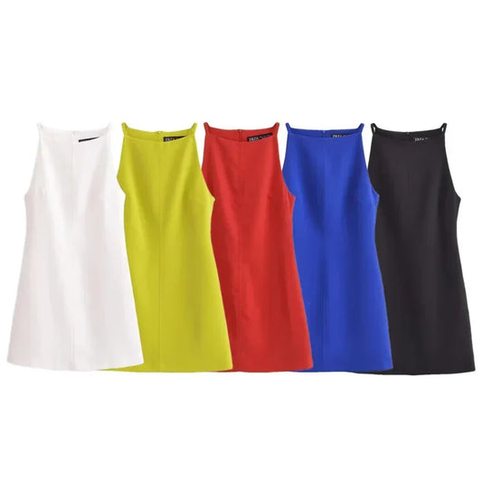 HXAO Fashion Summer Dresses 2024 Womens Dresses Bodycon Sleeveless Mini Dress White Red Blue Black Yellow Dress Vacation Dresses - Golden Bridge Store