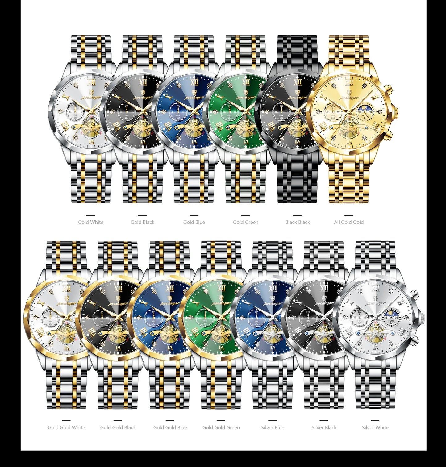 POEDAGAR Luxus Chronograph - Kapazität Batterie QUARTZ 13mm