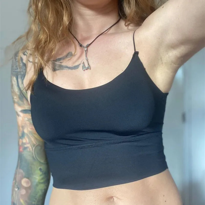 Femei elegante Crop Topuri Ice Silk vară sutien sport cu bretele spaghete vestă top femei încorporat sutien off umăr fără mâneci camisol