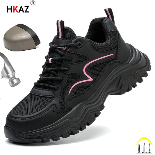 New Fashion Women Safety Shoes For Work Safety Boots Breathable Steel Toe Puncture Proof Sport Work Sneakers Slip-resistant