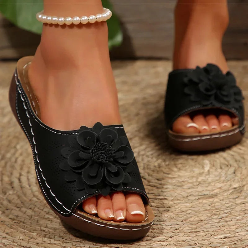 Women's Sandals Soft Heels Sandals Summer 2025 Casual Wedges Heeled Shoes Women Elegant Low Platform Slippers Sandalias Mujer - Golden Bridge Store