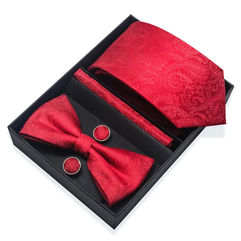 Men's Tie Pin cuff square bow Tie with pocket square cufflinks Set Paisley Men's Business Wedding Suit Accessories 6-piece set