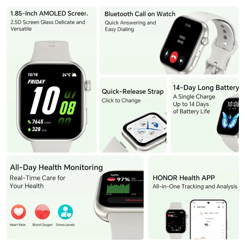 Global Version HONOR CHOICE InFoWear Watch 2i Smartwatch 1.85inches AMOLED Screen All-Day Health Monitoring Bluetooth Call