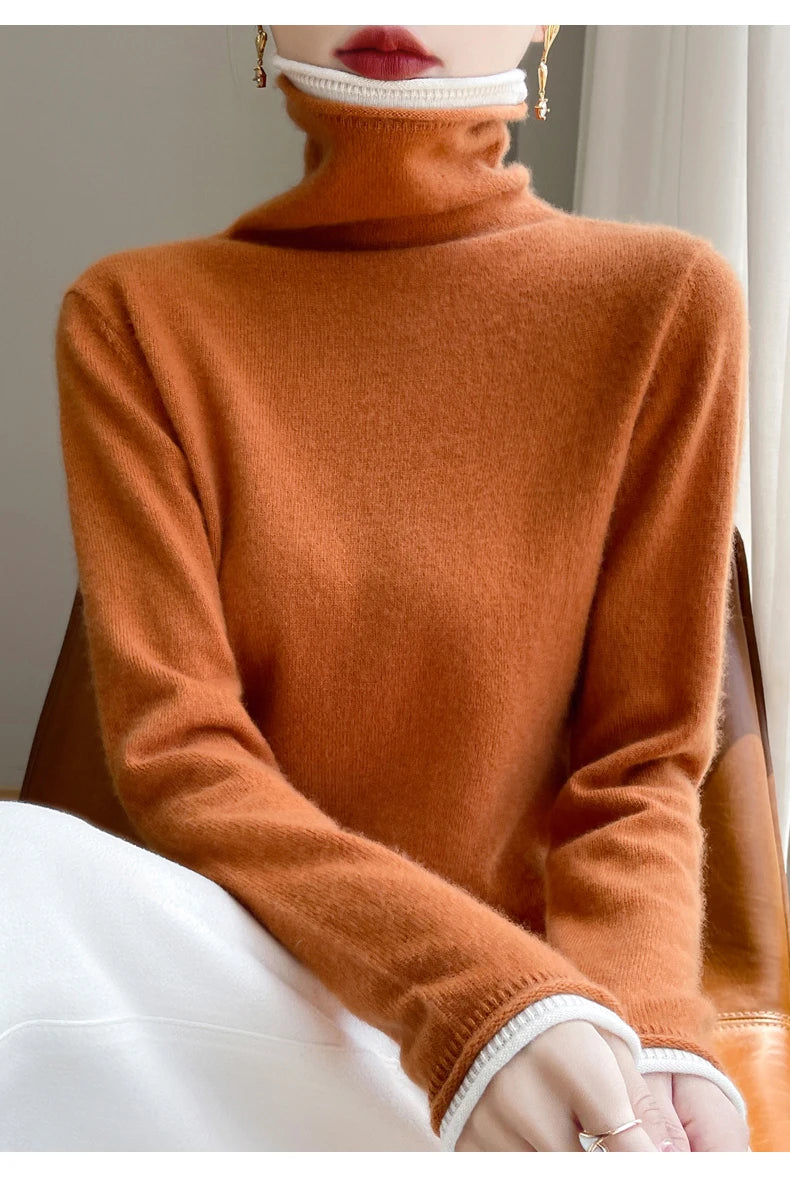 SHUANGYANROADCN Merino Rollpullover - Größe M, Merinowolle