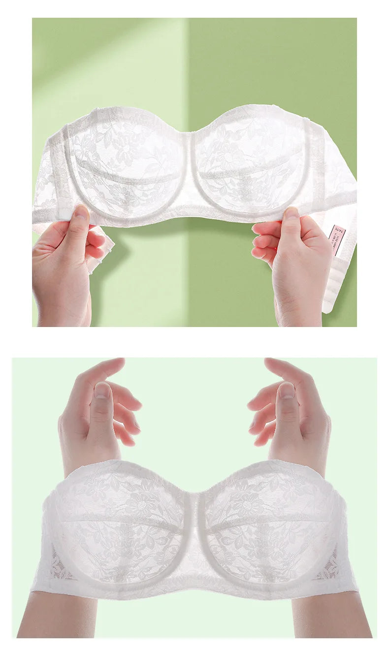Women's Lingerie Strapless Ultra Thin Bra Transparent Embroidery Floral Brassiere Sexy Invisible Bralette Ladies Underwear