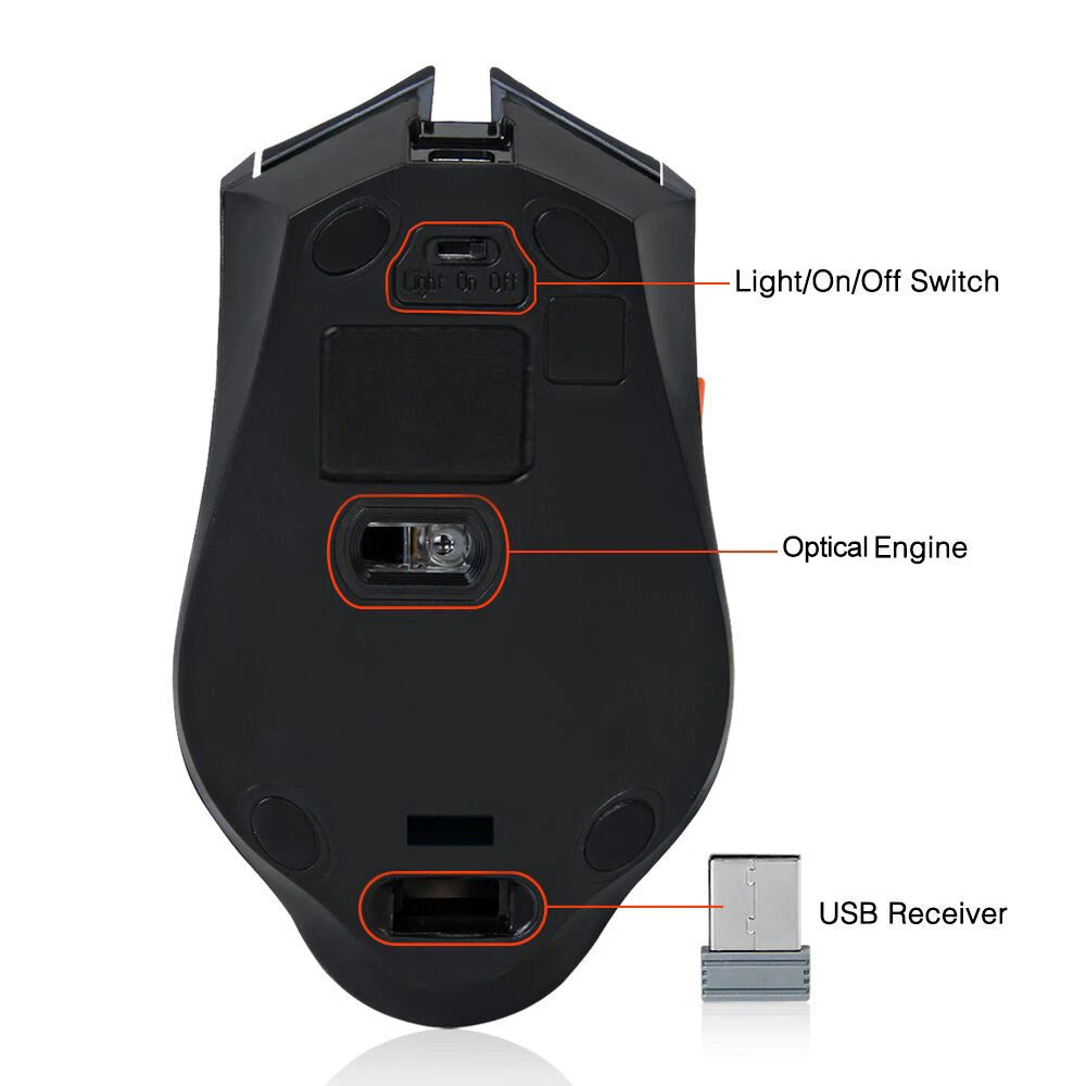 KuWFi Gaming Maus Leise Taste - 2400 DPI 2.4G Akku Optisch