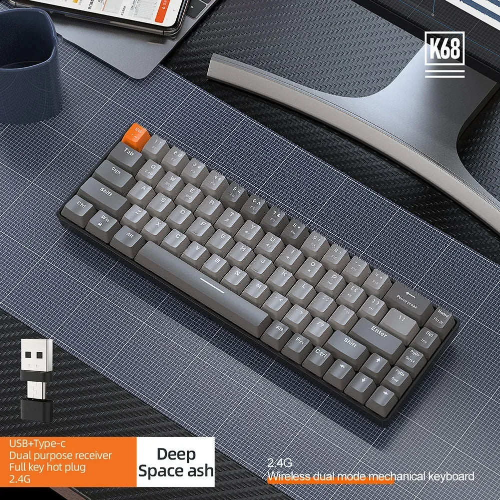 Gaming-Tastatur 2025: K68 Wireless Mechanical Hot-Swap - Red Switch Bluetooth Type-C Collection