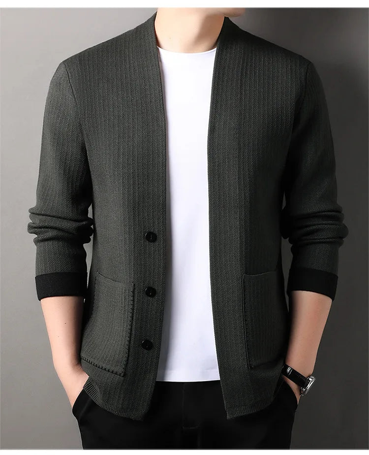 CN Cardigan Einfarbig - V-Ausschnitt, Polyester, Einreihiger Verschluss