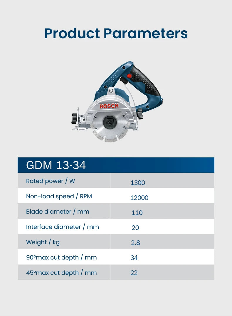 Bosch GDM 13-34 Electric Circular Saw 110mm Tile Stone Marble Granite Cutting Machine 2.8Kg 1300W Portable Discs Saw Power Tool