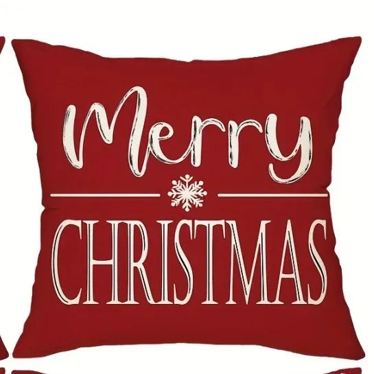 New Red Christmas Pillow Cover 45x45cm - Snowman & Deer Printed Holiday Cushion Case, Festive Xmas Decor for Living Room Sofa