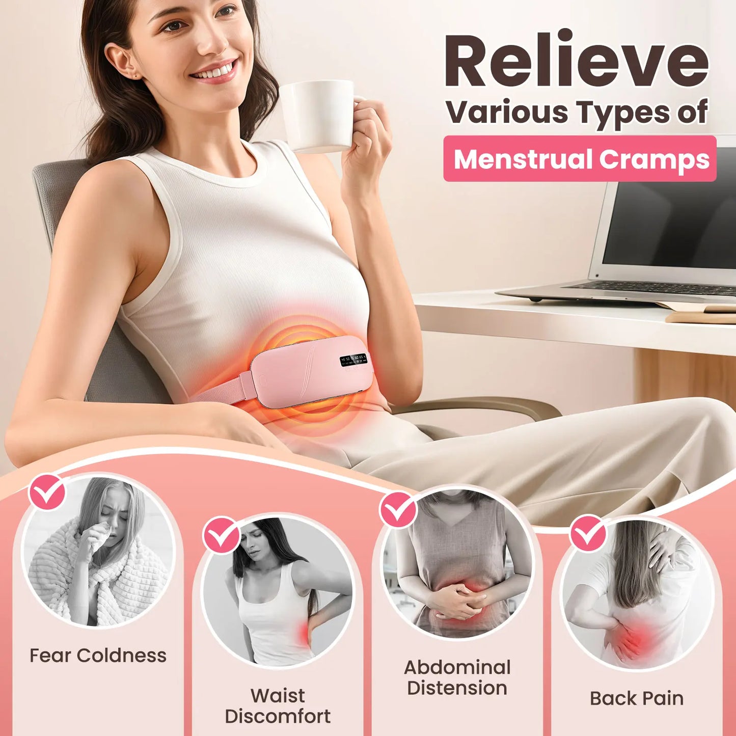 Centură uterină menstruală caldă pentru femei, burtă, ameliorarea durerilor, USB, 5 viteze, încălzire electrică, pad vibrator, abdomen, talie, masaj