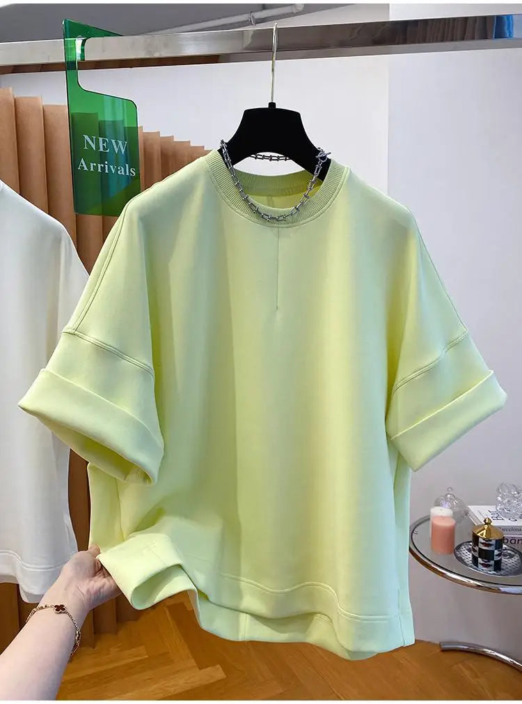 Women T-shirt 2025 Summer New Solid Color Short-sleeved T-shirt Female Loose Casual Round Neck T Shirt