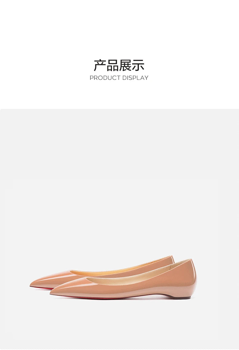 woman 2024 trend luxury women's Leather Shoes for Women Flat Shoes Red Shiny Bottom Elegant Pointed Toe Boat Shoes