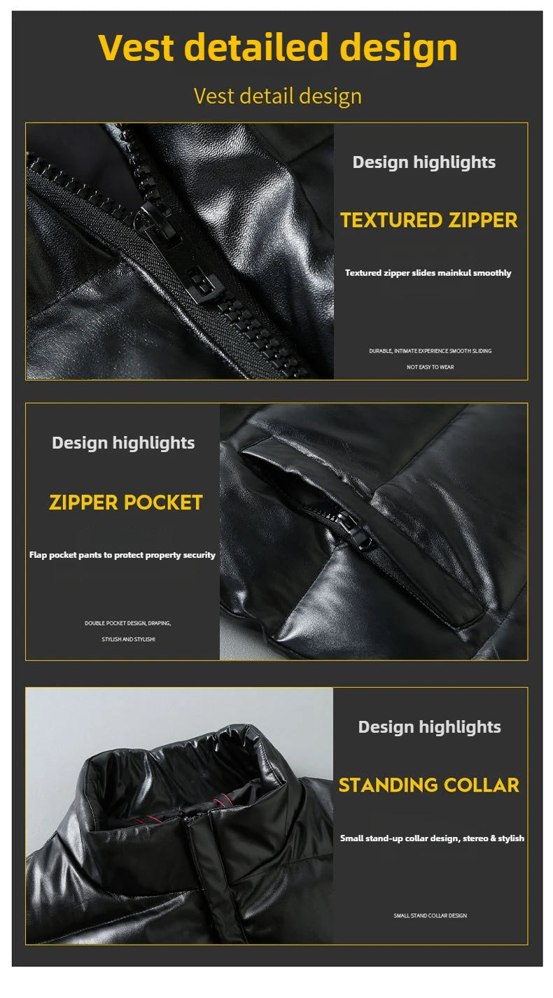 MAINKULCN Weste Winter Warm Ohne Ärmel - Größe XXXXXL PU Leder Wasserdicht Hochwertig