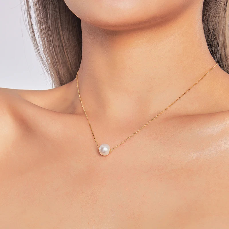 Colier cu pandantiv din perle naturale de apă dulce, formă rotundă, 8-9mm, argint 925, bijuterii clasice la modă, cadouri pentru femei