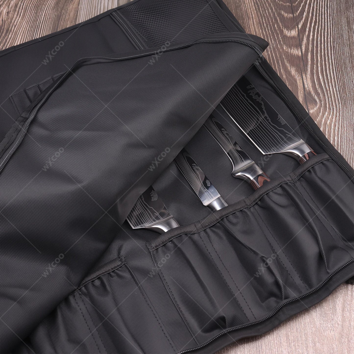 WXCOO Professional Kitchen Chef Knife Damascus Steel Laser Pattern Santoku Knife Double Side Magnetic Kitchen Knife Block