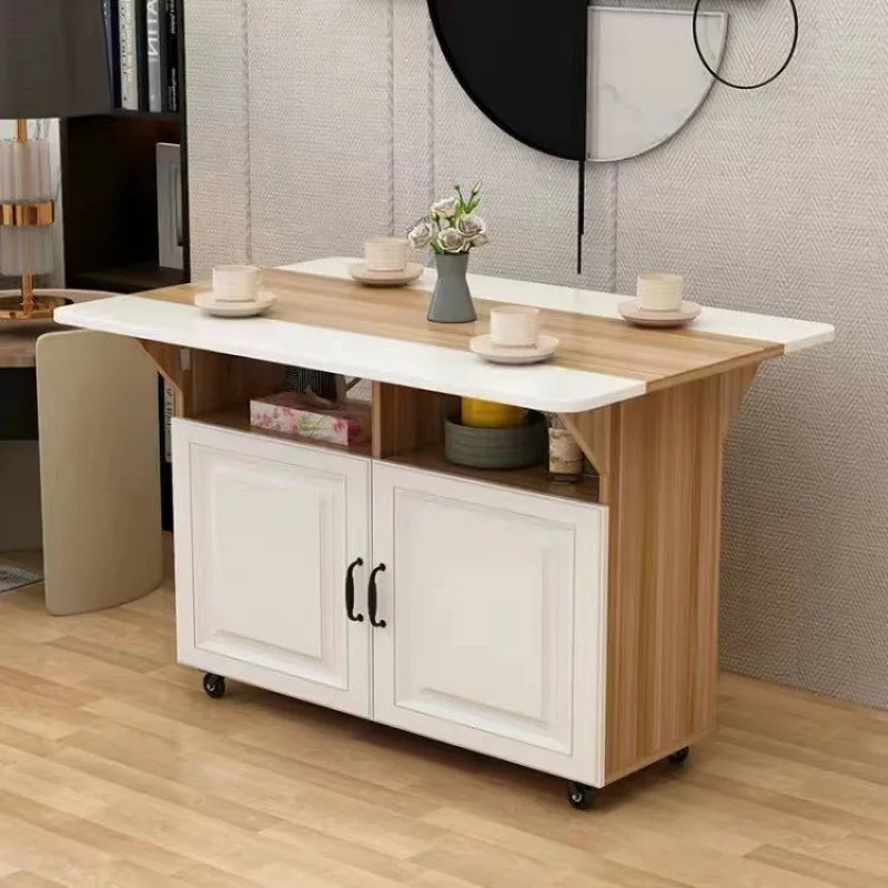 Modern Klappbar Esstisch Mit Aufbewahrung Regale Beweglich Küche Insel Schrank Massivholz Spanplatte Für Kleine Räume