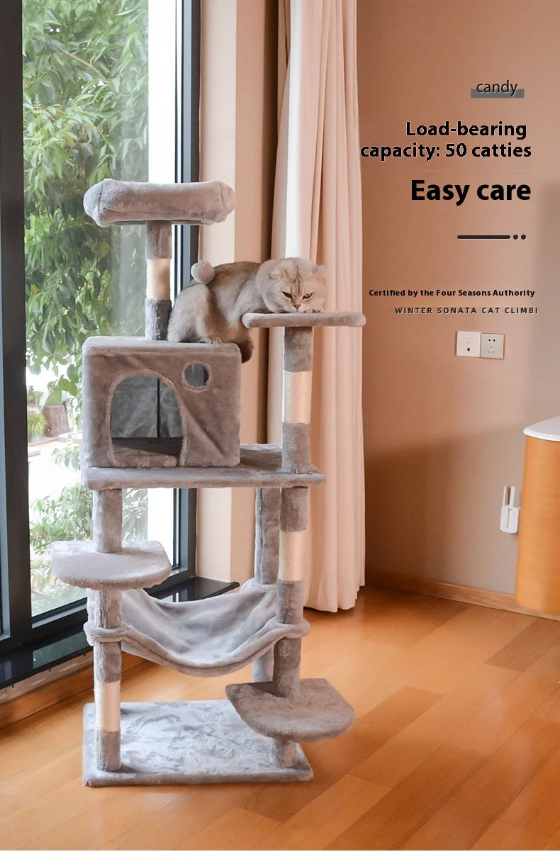 Large Wooden Cat Tree for Big Cats Multi Level Cat Climbing Tower with Scratching Posts and Cozy Condo