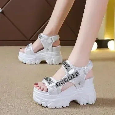 Elegant Female Shoes 2025 Summer Luxury Women Sandals Thick Sole Cake Shoes With Elevated Slope Heels Roman Shoes Woman Sneakers