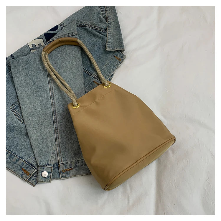 Simple Casual Versatile Women's Solid Color Nylon Cloth Single Shoulder Crossbody Bag Fashion Commuting Storage Bucket Bags