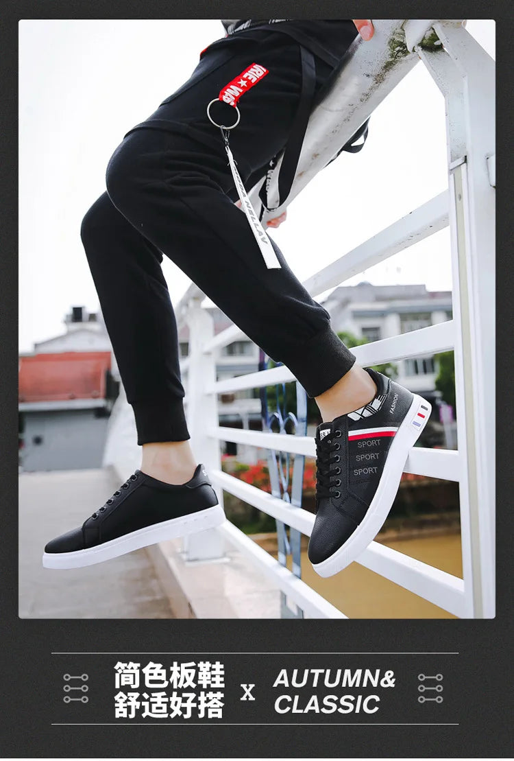 Men Shoes 2024 New White Fashion Sneakers Comfortable Leather Casual Flats for Male Plus Size Youth School Skateboard Sneakers