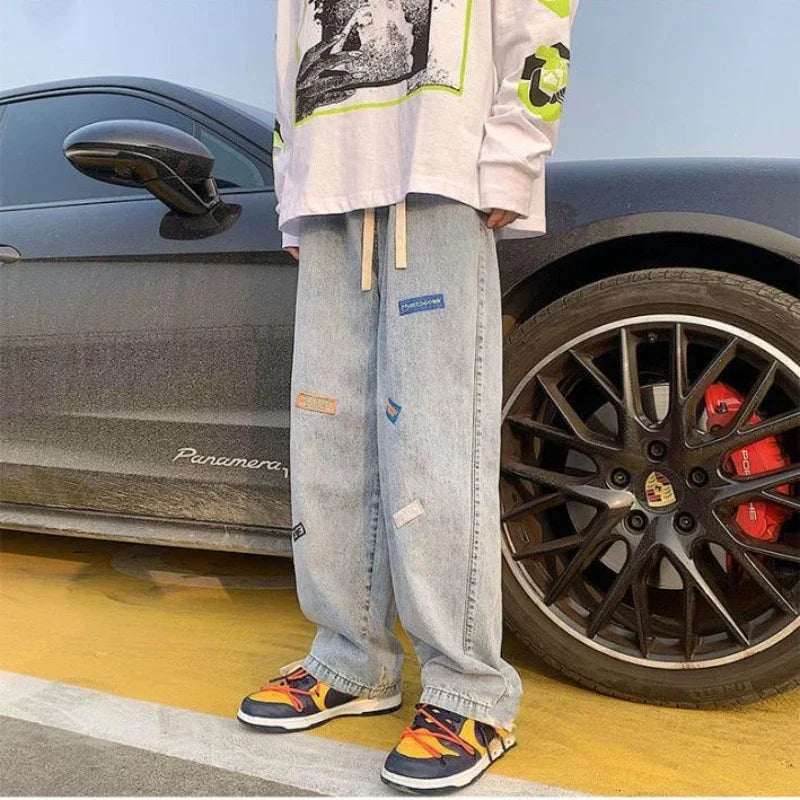 Jeans Männer mit Print 2025 - Hosen Grafik Hip Hop Männlich Cowboy Hosen - Hell Blau Luxus Y2k Streetwear Ästhetik Harajuku Baggy