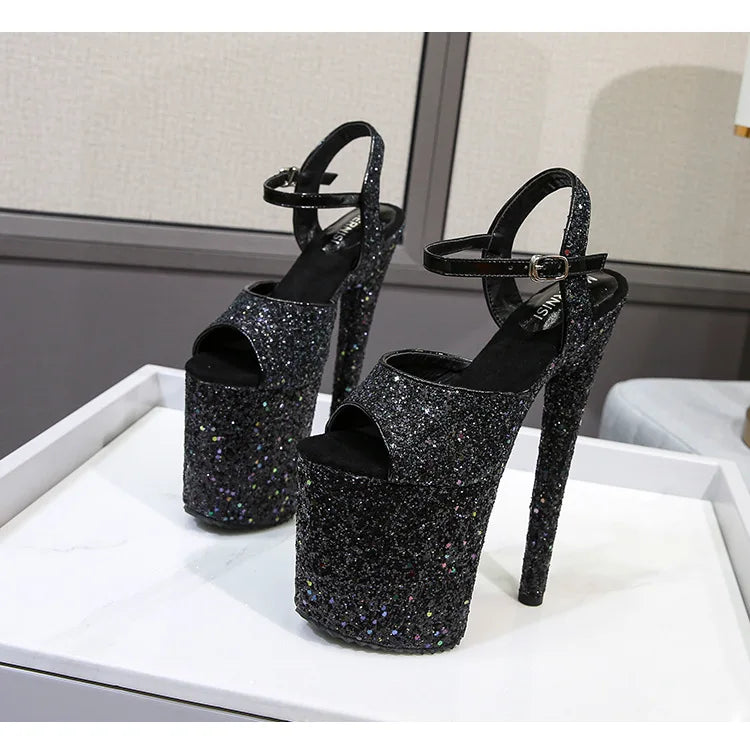 elegant woman shoes with High Heels 20CM Sequined Cloth Platform Modern Sandals Stripper Shoes Red Wedding Women Shoes Pumps