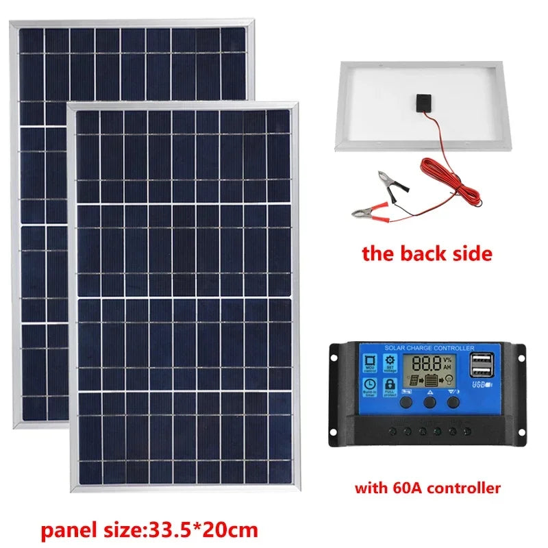 Kit complet de panouri solare 300W/600W, generator solar portabil reîncărcabil cu celule solare policristaline de 12V, cu alimentare USB