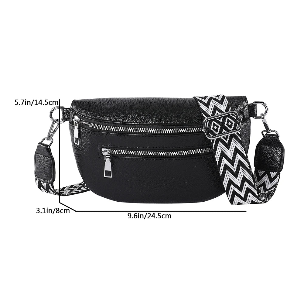 Women Stylish Crossbody Bag with Wide Strap Retro Fanny Pack PU Leather Simple Shoulder Bag Travel Outdoor Bag