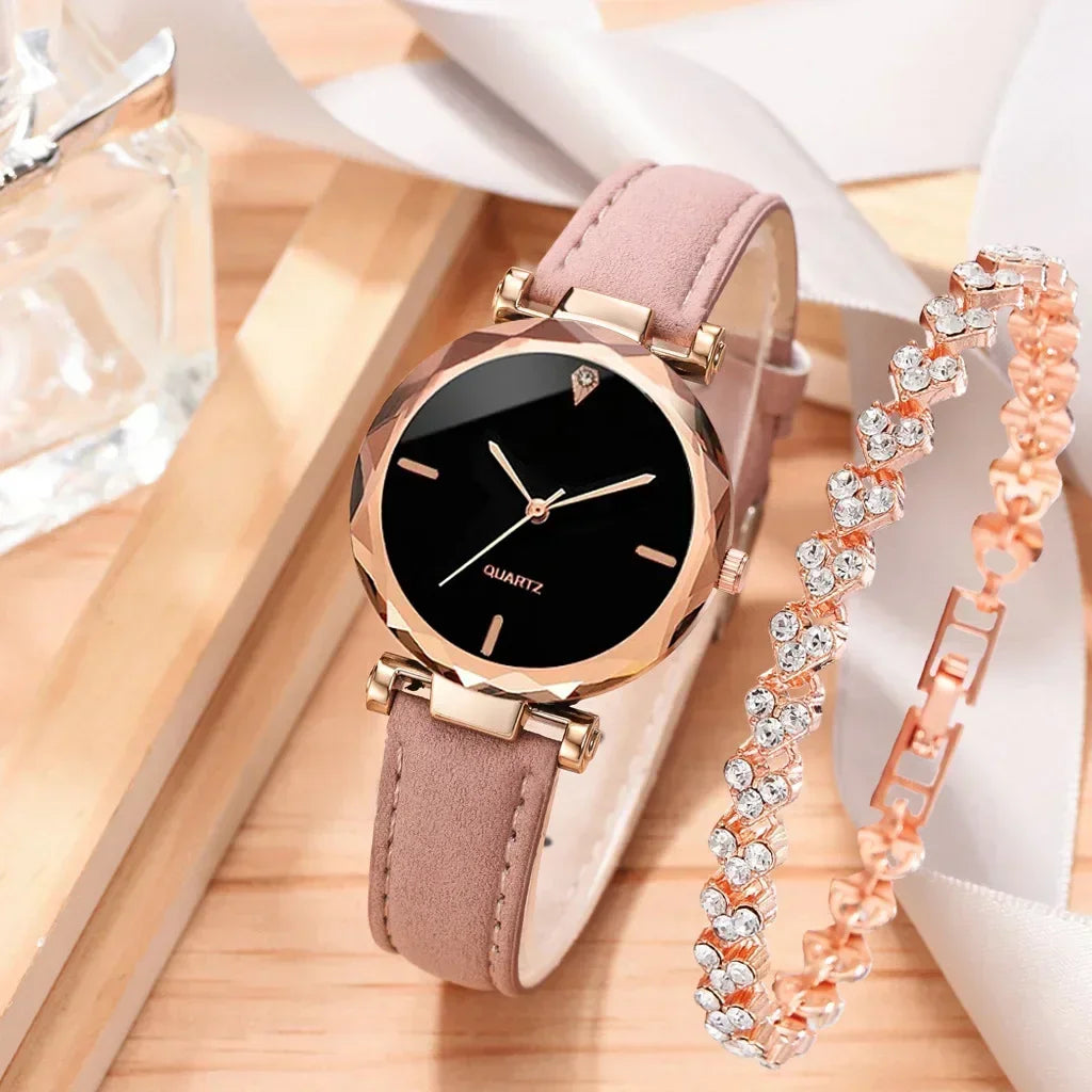 Uhren-Armband-Set 2025: 2PCS Luxury-Rhinestone - Fashion Bracelet Collection