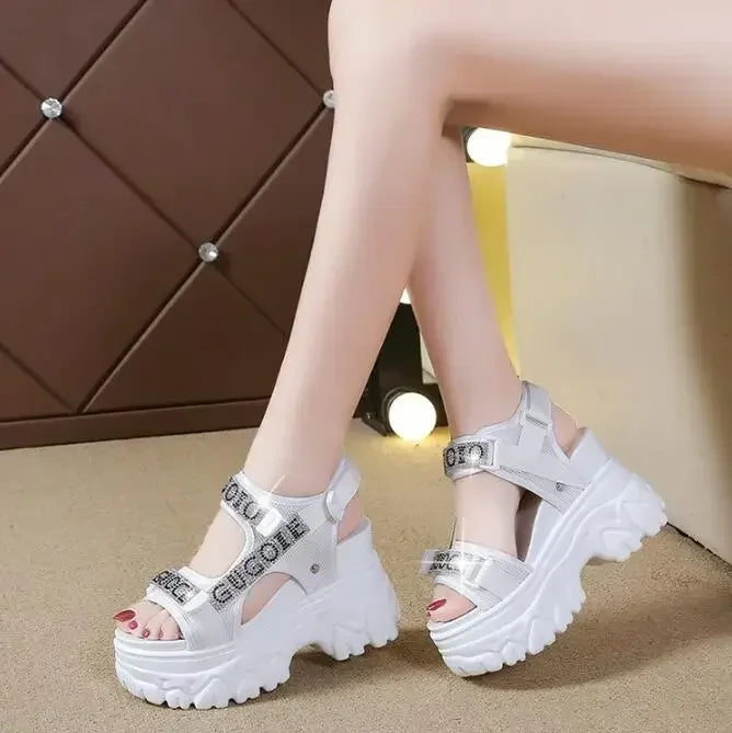 Elegant Female Shoes 2025 Summer Luxury Women Sandals Thick Sole Cake Shoes With Elevated Slope Heels Roman Shoes Woman Sneakers