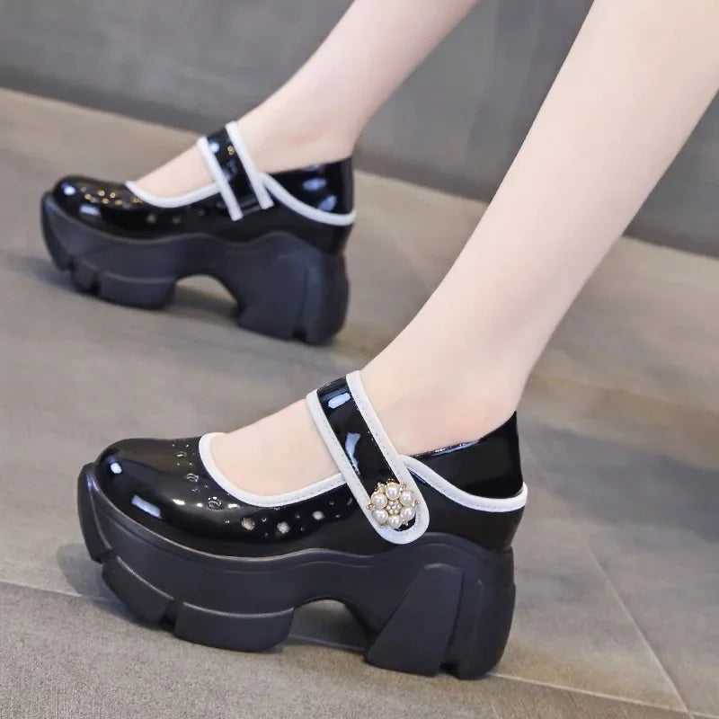 Women's Heels Shoes Summer Sneakers Platform Woman-shoes 2024 Thick Sole Roses Casual Leisure Round Toe Zip PU Retro Rubber