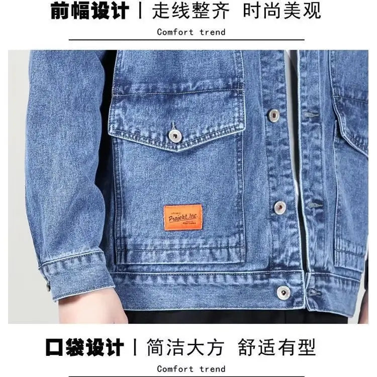 Black Blue Denim Short Jacket Men Jeans Jacket Coats Casual Windbreaker Pockets Overalls Bomber Streetwear Man Clothing Outwear
