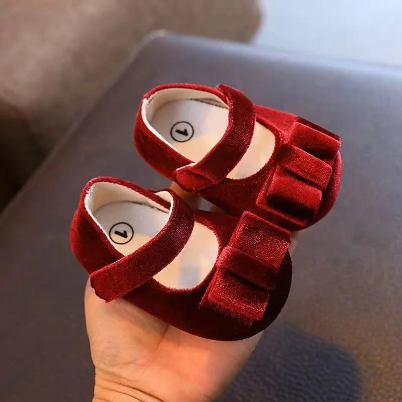 Baby-Prinzessinnen-Schuhe 2025: Velvet-Bow Flat-Shoes - First Step Collection