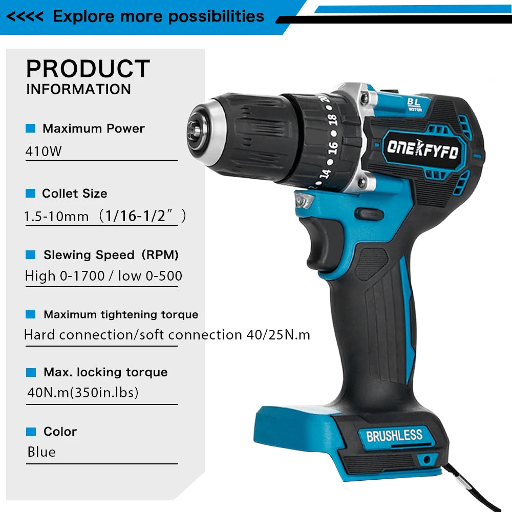 ONEKFYFD 3in1 Brushless Schlagbohrer - 10mm 20Nm 18V