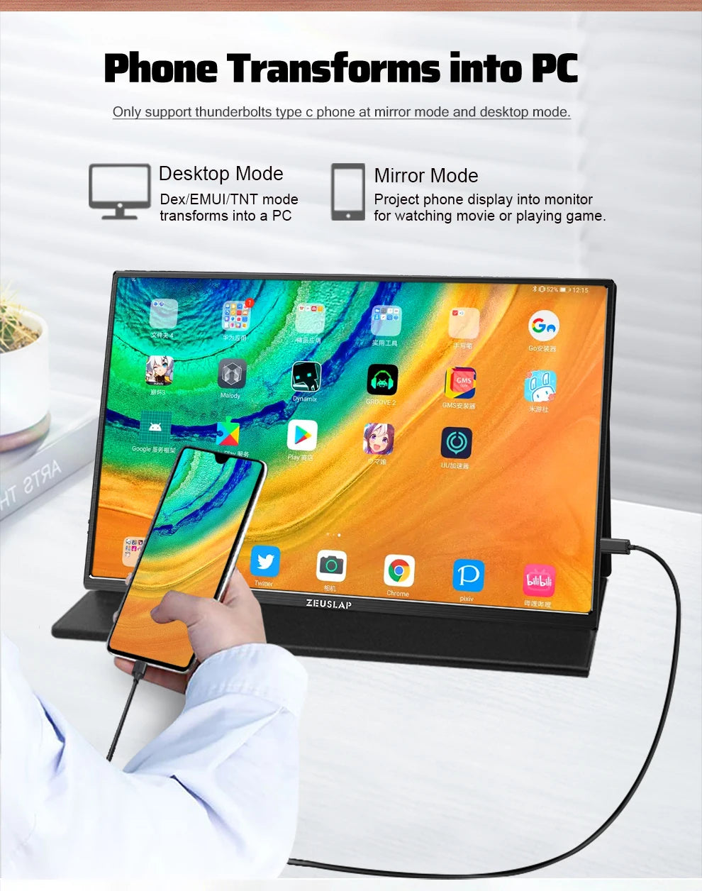 Monitor portabil ZEUSLAP de 16" 2.5K 144Hz - 2560x1600 16:10