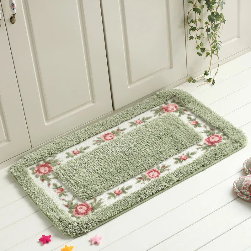 Pastoral Style Bedroom Carpet Bedside Mat Rectangle Floor Mat Water Absorbent Bathroom Mat Non Slip Doormat Kitchen Rug
