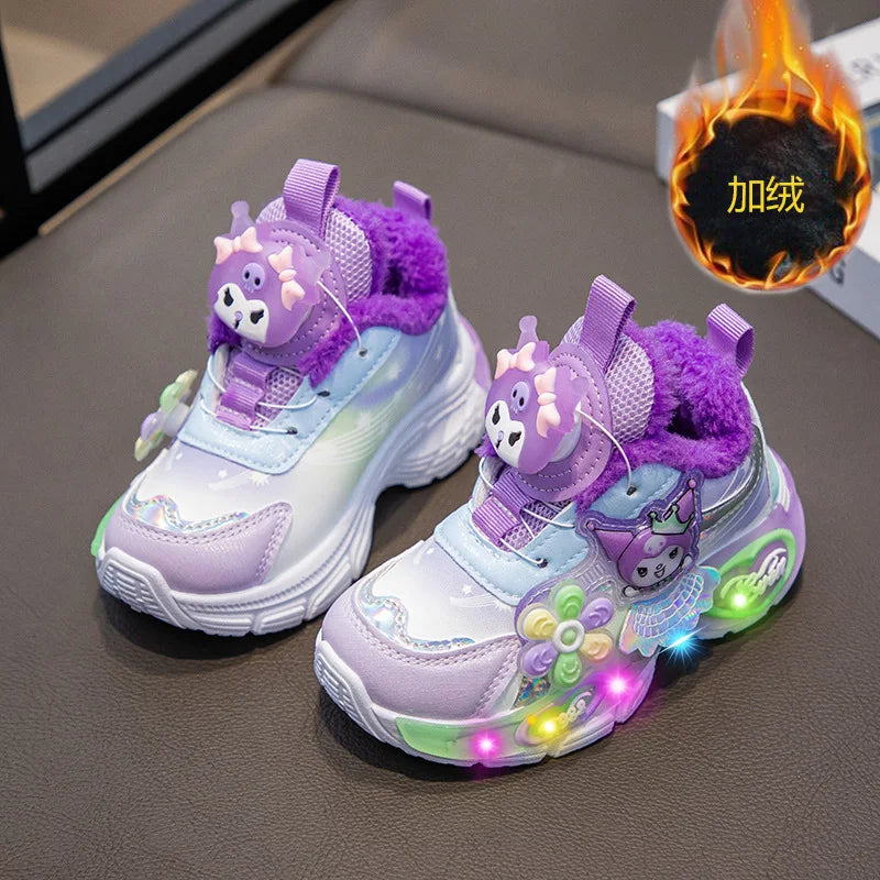 Sanrio Hello Kitty 2025 - Frühling Herbst Kinder Neu Sport Schuhe - Prinzessin Beleuchtung Casual Mädchen Rotierend Knopf Laufschuhe